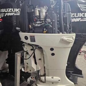 2019 Suzuki 140HP 4-stroke outboard motor side profile on boat transom