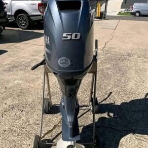 2021 Yamaha 50HP Outboard Motor mounted on an aluminum fishing boat